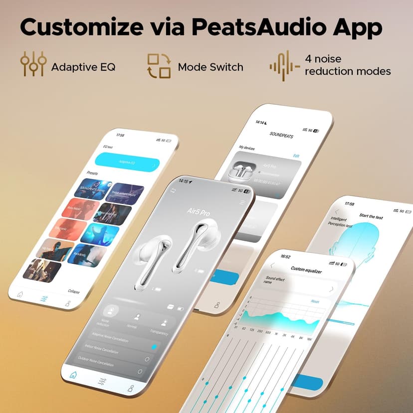 SoundPEATS Air5 Pro Hi-Res Wireless Earbuds, LDAC & aptX Lossless, Audiophile-Grade Sound with Wide Soundstage, 37H Playtime, Bluetooth 5.4, IPX5 Waterproof, Multipoint Connection