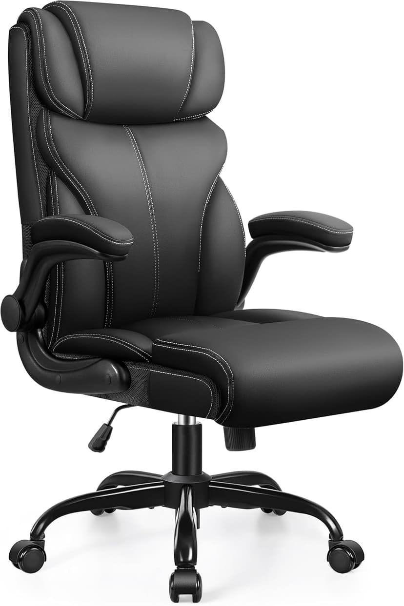 HeroSet Office Chair, Ergonomic Big and Tall Computer Desk Chairs, Executive Breathable Leather Chair with Adjustable Flip-up Armrests, Lumbar Support Swivel PC Chair with Rocking Function