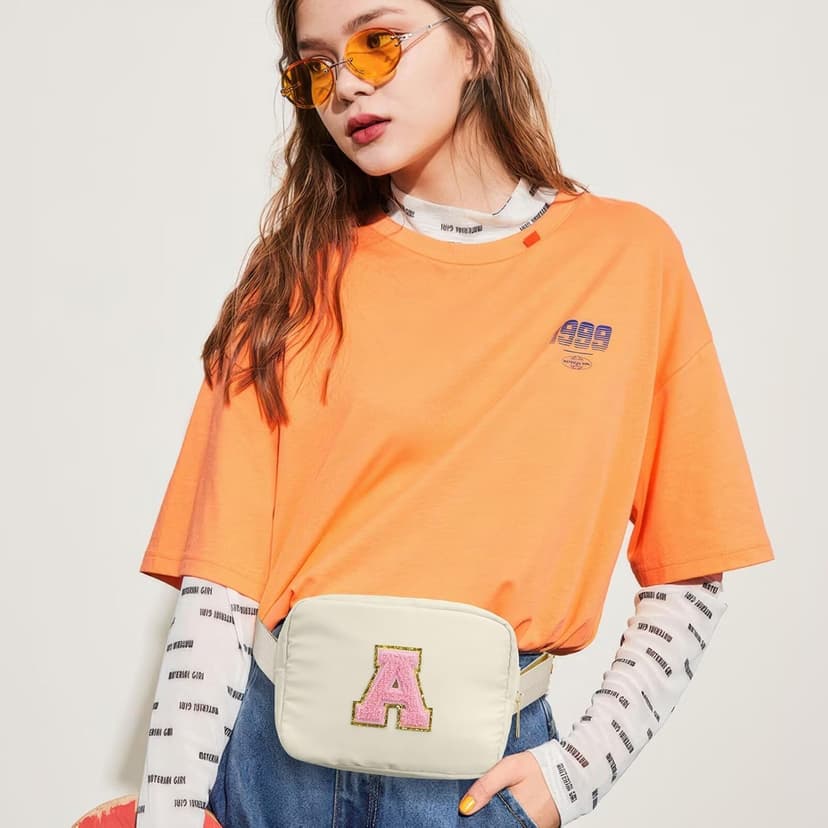 YOOLIFE Birthday Gifts for 3 4 5 6 7 8 9 10 11 12 13 Year Old Girls, Initial Fanny Pack for Girls Crossbody Bag Belt Bag Purse, Beige L
