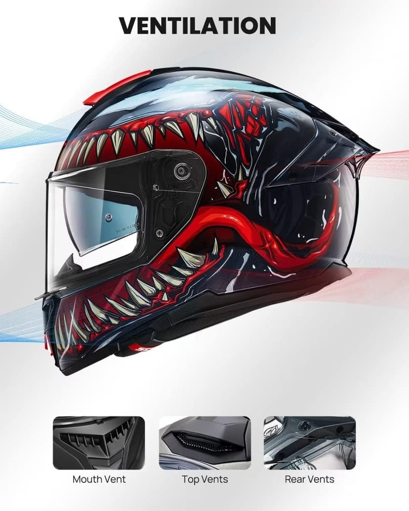 ILM Full Face Dual Visor Motorcycle Helmets with Rear Wing Pinlock Compatible Motorbike Street Bike Helmet DOT Men Women Model 861A (TheNight, L)