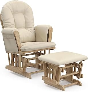 Storkcraft Premium Hoop Glider & Ottoman (Natural/Beige) — GREENGUARD Gold Certified Nursery Glider, Solid Wood Craftsmanship, Smooth-Gliding Nursery Chair and Ottoman, Award-Winning