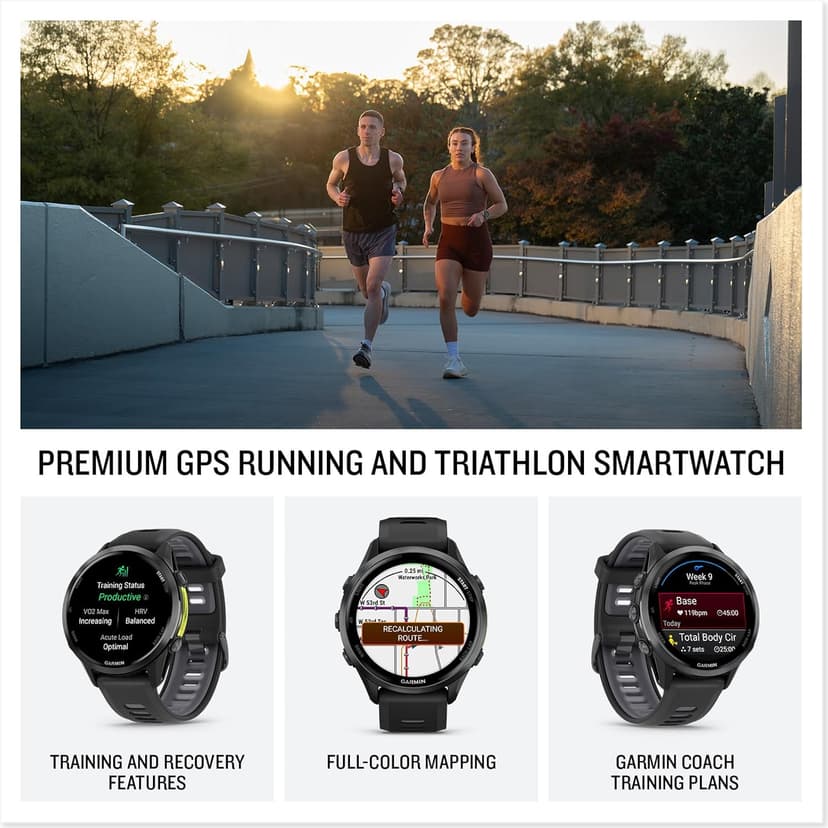 Garmin Forerunner® 970, Premium GPS Running and Triathlon Smartwatch, AMOLED Display, Built-in LED Flashlight, Carbon Gray DLC Titanium with Black Case and Black/Translucent Whitestone Band