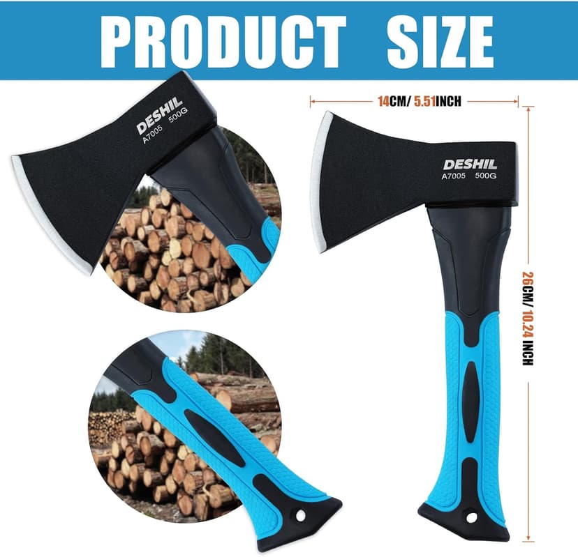 10” Outdoor Hatchet Forged Carbon Steel Heat Treated Hand Tool, Fiberglass Shock Reduction Handle with Anti-Slip Grip, Blue