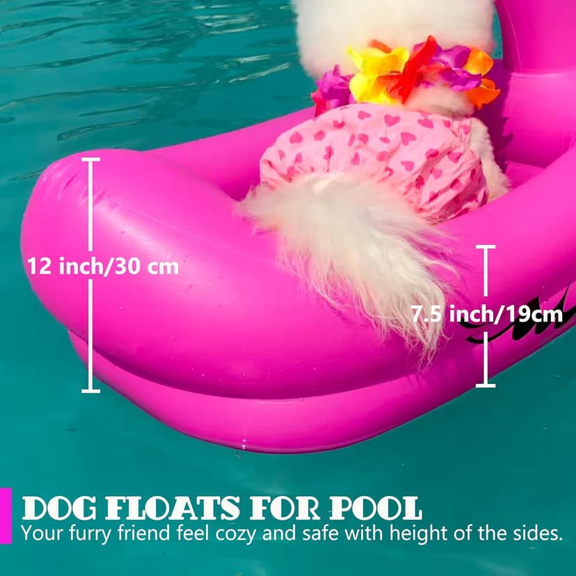 Dog Pool Float, Funny 6-in-1 Inflatable Dog Floats for Pool, Pet Floatie Raft for Small Dogs, Puppy and Doggies, Pink Flamingo