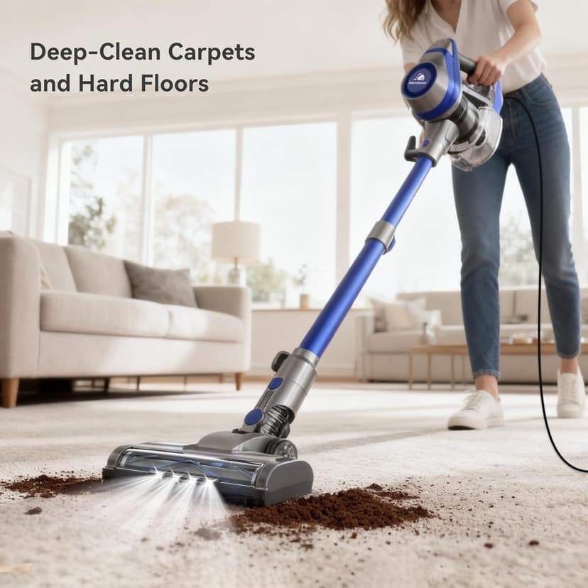 Intercleaner 23Ft Corded Vacuum Cleaner, with LED Headlights & Large Dust Cup, Powerful Suction for Hard Floors & Carpets, Adjustable Stick, Perfect for Pet Hair, Wall Mount Storage