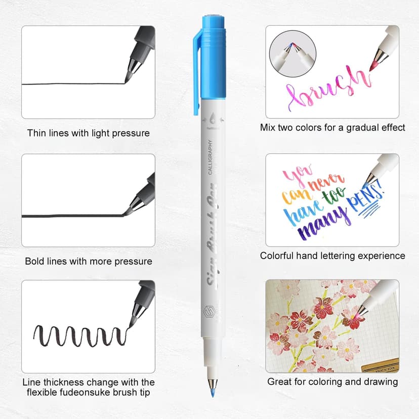 Fudenosuke Brush Pen - 16 Colors Calligraphy Brush Pens for Hand Lettering, Calligraphy, Drawing, Writing, Journaling GC-SB16