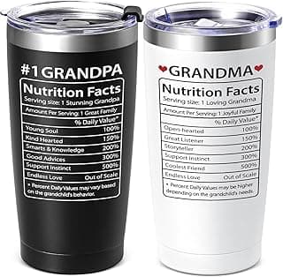Lifecapido Gifts for Grandparents, 20oz Nutrition Facts Grandma Grandpa Tumbler Set, Grandparents Christmas Birthday Mothers Day Fathers Day Announcement Gifts for Grandma and Grandpa