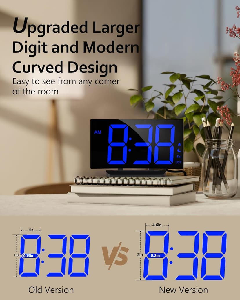 GOLOZA Upgraded Digital Alarm Clock for Bedrooms, Digital Clock with Customizable Night Mode, 5 Levels Brightness+Off, 2 Volume, 3 Alarm Tones, Snooze, USB Charging Port, Power-Off Memory, 12/24H/DST