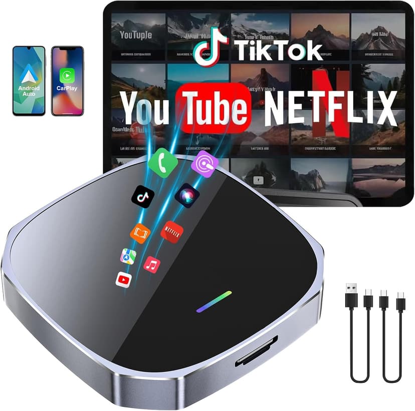 2-in-1 Wireless Apple CarPlay&Android Auto Adapter 2026, Magic AI Box Streaming Dongle Support Netflix/YouTube, Plug&Play, Car Play Wireless Adapter, Only Fit for Cars with Wired CarPlay/Android Auto