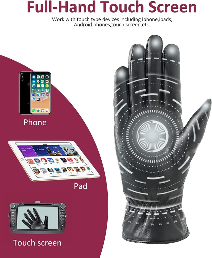 FEIQIAOSH Winter Leather Gloves for Women, Premium Sheepskin Warm Gloves for Cold Weather, Fleece Lining Touch Screen Glove