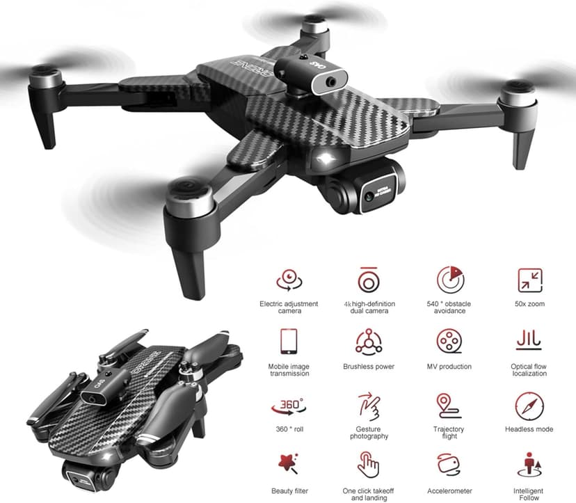 4K Dual-Camera Drone with GPS for Adults & Teens - Foldable RC Quadcopter with Auto Focus, 30 Mins Flight Time, Follow Me, Waypoint Flight, Headless Mode, 6-Axis Gyro, One-Key Emergency Stop - Black