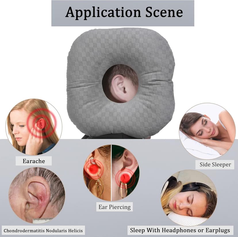 Wuronsa Ear Piercing Pillow for Side Sleepers with an Ear Hole for CNH and Ear Pain Ear Inflammation Pressure Sores, Cotton O-Shaped Side Sleeping Pillow, Ear Guard Pillow