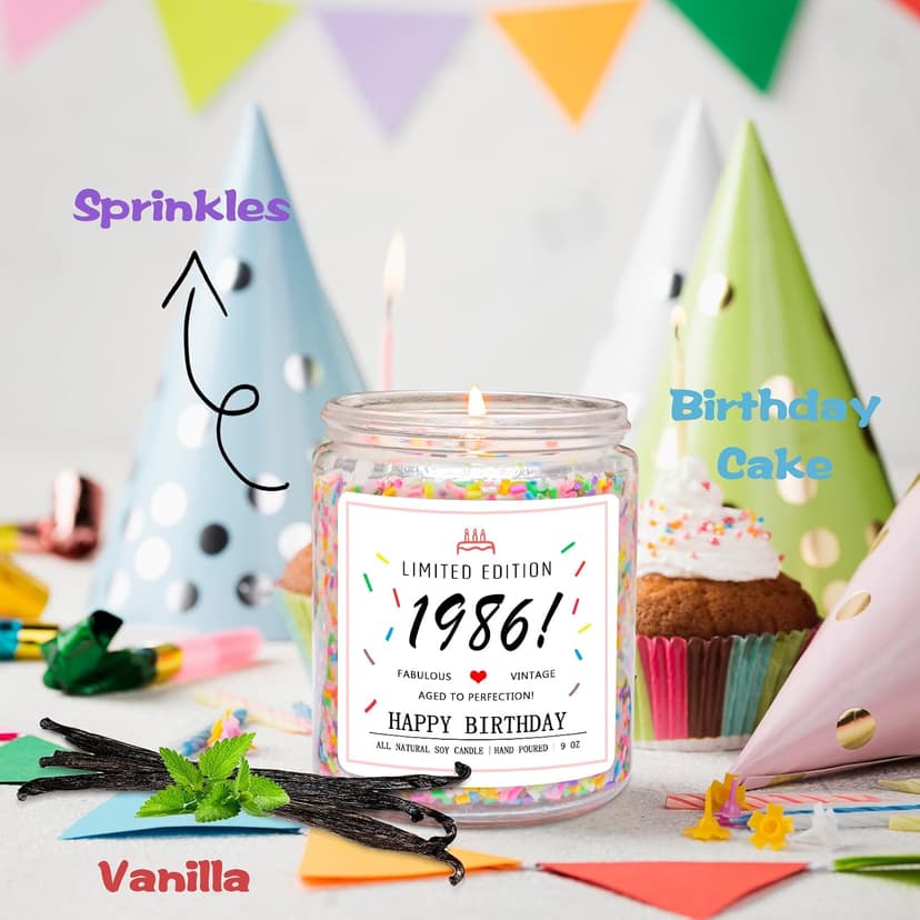 40th Birthday Decorations, 40 Year Old Birthday Gifts for Friend, Sister, Wife, Creamy Vanilla with Sprinkles Homsolver 40th Birthday Gifts for Women Ideas, 1986 Limited Edition Candle B0G1YLJYH8