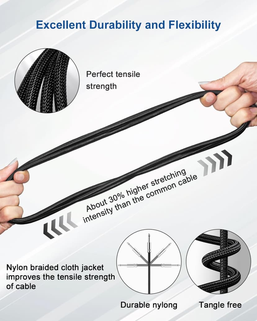 Aqdocvf Guitar Cable, Guitar Cord 10ft AMP Cord for Bass & Electric Guitars/Keyboard/Mandolin TS 1/4 Inch Instrument Cable, Pro Audio Straight Angle Black