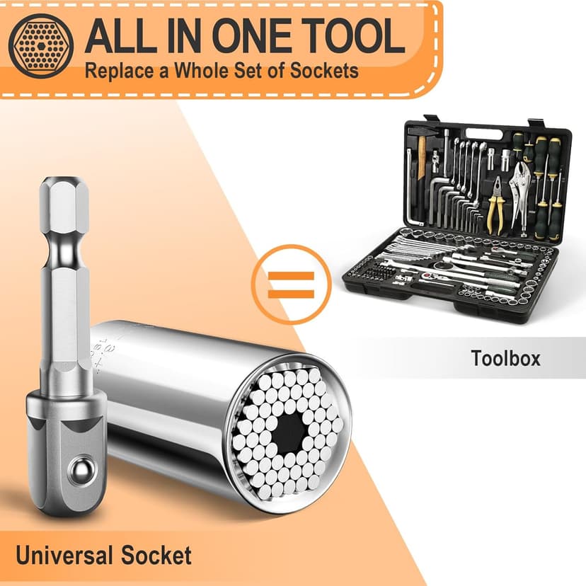 Super Universal Socket Tools Gifts for Men - Christmas Stocking Stuffers for Men Grip Socket Set with Power Drill Adapter Cool Stuff Ideas Gadgets for Him Birthday Gifts for Dad Women Husband (7-19mm)