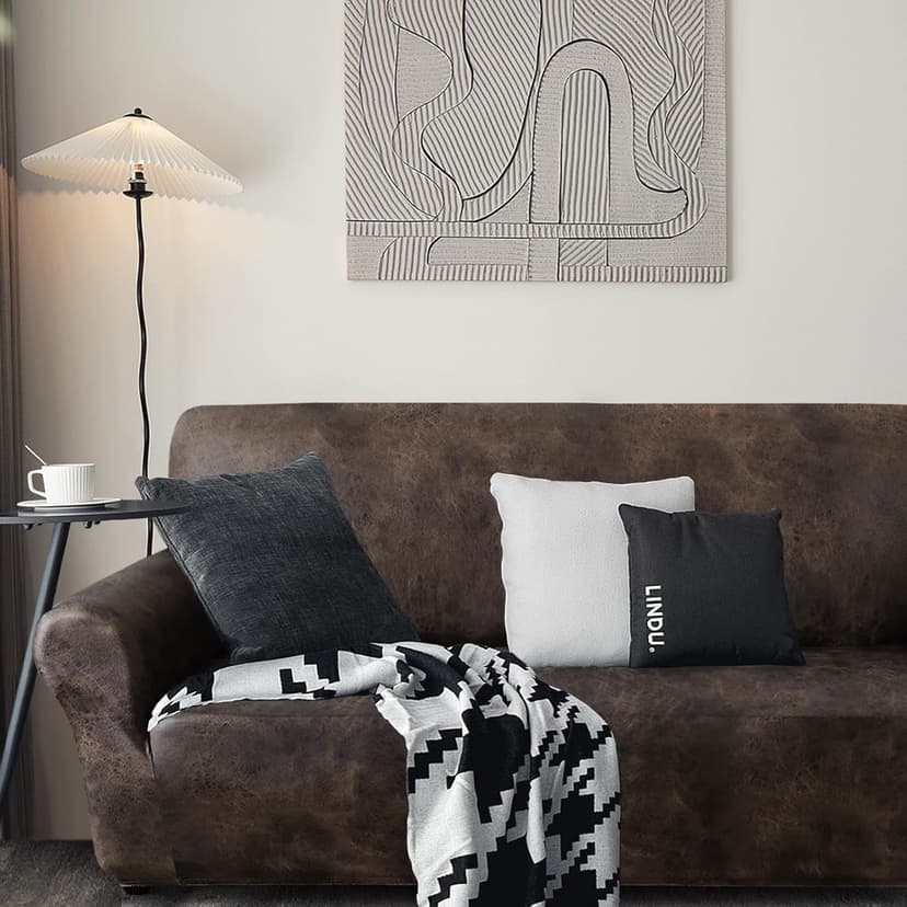 ANARACHON Sofa Cover, Couch Covers for Leather Couches, Stretch Sofa Covers with Leather-Like Texture, Washable, Non-Pilling, Non-Slip 1-Piece Couch Cover for Dogs, Cats and Kids (Sofa, Brown)