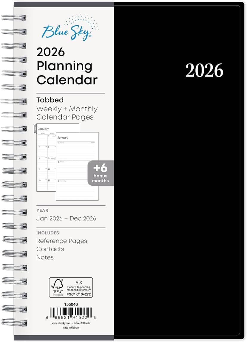 Blue Sky 2026 Weekly and Monthly Planner Calendar, Includes January 2026 - December 2026, 5" x 8", Flexible Cover, Wirebound, Laminated Tabs, Enterprise