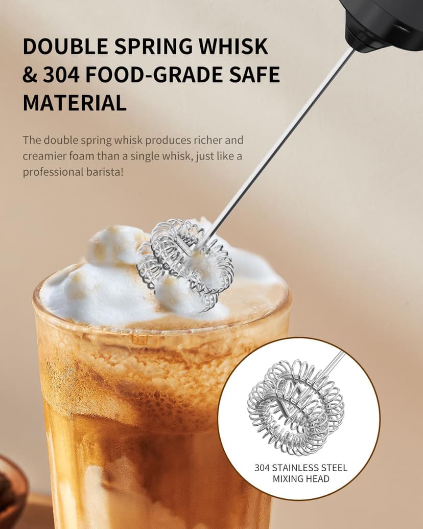 CIRCLE JOY Rechargeable Milk Frother Handheld, Dual Coil Whisk Head Electric Coffee Frother, Portable Hand Frother Wand Drink Mixer for Matcha Lattes Cappuccino, Kitchen Gifts, Black B0DPG6SNV1