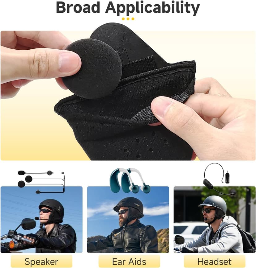 Moman HEB Half Helmet Speaker Pockets, Ear Pads for Motorcycle Helmet Headset Motorbike Headphone Helmet with Narrow or Wide Straps Blocks Wind Noise & Cold