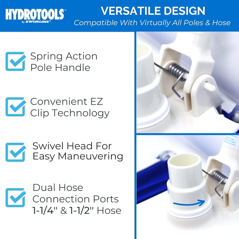 SWIMLINE HYDROTOOLS Manual Vacuum Head Attachment For Inground & Above Ground Pools |Weighted Flexible Swimming Pool Vac Head Rectangle Shape W/ Wheels| Swivel Hose 1-1/4 or 1-1/2’’| Clean 8150