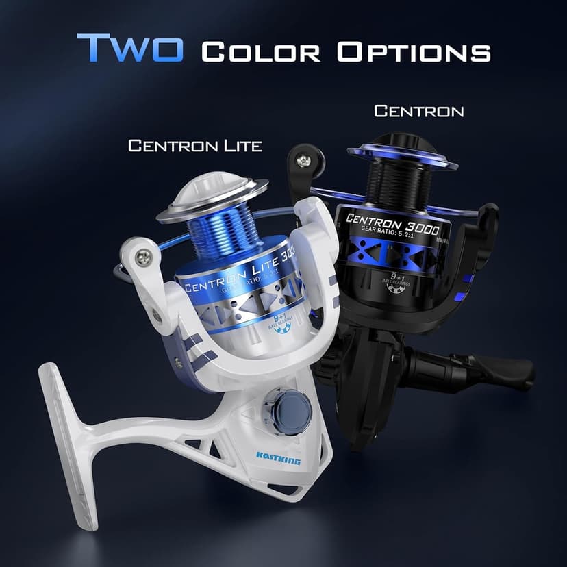 KastKing Centron & Centron Lite Spinning Reels, Size 500 is Perfect for Ice Fishing, Up to 17.5 Max Drag, 5.2:1 Gear Ratio, Ultra Smooth Powerful, CNC Aluminum Spool, 9+1 BB Light Weight