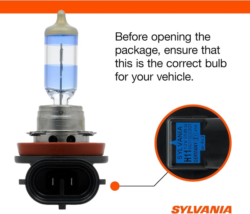 SYLVANIA - H11 SilverStar Ultra - High Performance Halogen Headlight Bulb, High Beam, Low Beam and Fog Replacement Bulb, Brightest Down Road with Whiter Light, Tri-Band Technology (Contains 2 Bulbs)