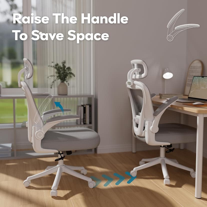 SeekFancy Ergonomic Office Chair M903, Computer Desk Chair with Wheels, High Back Mesh Office Chair with Adjustable Lumbar Support, Headrest, Flip-Up Armrests, White Grey