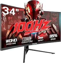 34 Inch Curved Monitor for Productivity, 100Hz, UWQHD (3440x1440), 1500R, 4000:1 Contrast Ratio, Quick-Release Metal Stand, VESA Compatible, for Spreadsheets, Data Analysis, and Multi-Window Work