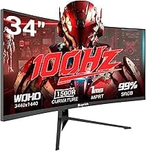 34 Inch Curved Monitor for Productivity, 100Hz, UWQHD (3440x1440), 1500R, 4000:1 Contrast Ratio, Quick-Release Metal Stand, VESA Compatible, for Spreadsheets, Data Analysis, and Multi-Window Work