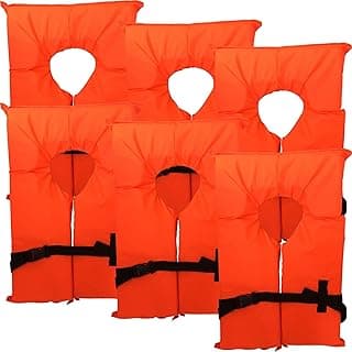 6 Pack Coast Guard Approved Life Jackets. High Visibility Color Type II Keyhole Life Vest in Classic May West Style. Compliance Flotation Device