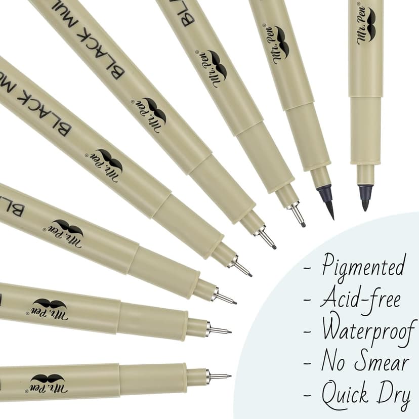 Mr. Pen - Art Pens, Multiliners, Fineliner Ink Pens, Set of 8 Technical Drawing pen, Pigment Pen, Fine Point, Black, Waterproof, for Art Watercolor, Sketching, Micro Drawing, for Bible Journaling
