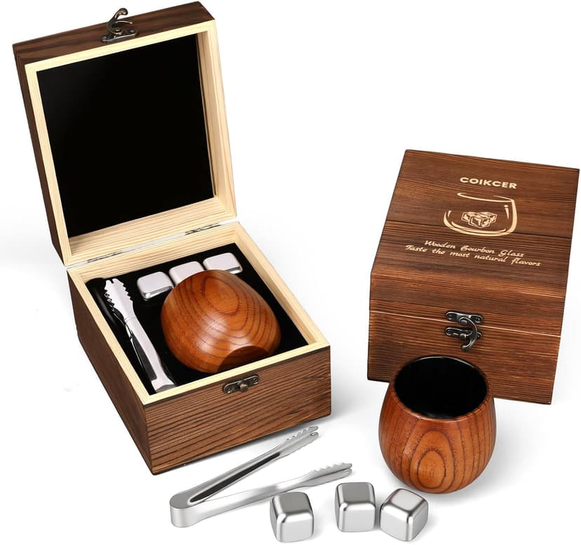 Shatterproof Jujube Wood Whiskey Cup, Naturally Insulated, Enhances Flavor, Ideal Bourbon Gift for Men in a Wooden Box Charred Wooden Bourbon Drinking Glass, Handmade Whistey Glass Set B0H12T634T