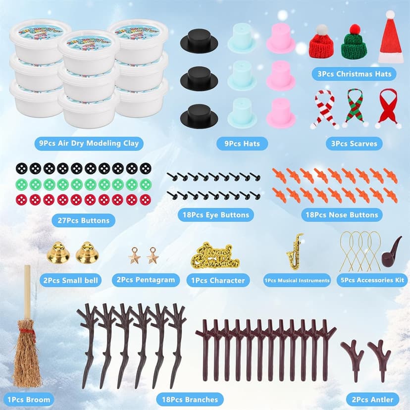 Christmas Xmas Birthday Gifts for Teen Boys Girls,Easy-to-Shape Air Dry Modeling Clay,Encourages Creativity&Motor Skills Christmas Crafts Stocking Stuffers for Kids,9 Pack Clay Build Snowman Kit B0FC2LQDQP