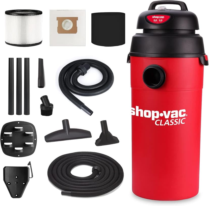 Shop-Vac 5 Gallon 5.5 Peak HP Wet/Dry Vacuum, Wall Mountable Compact Shop Vacuum with 18+7Ft Long Hose & Attachments, Ideal for Jobsite, Garage, Car & Workshop. 9522236