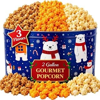 2 Gallon, 3 Flavors Uncle Myron's Christmas Popcorn Tin, 3 Flavors, Holiday Food Gift Basket B0FMZDY4VP