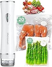 Mehomeli Compact Vacuum Sealer for Food (Vacuum Sealer Machine + 30 Reusable Vacuum Bags), Powerful Handheld Vacuum Sealer Machine, Seal Food 6X Fresh Longer, Portable & Wireless, Easy-Clean