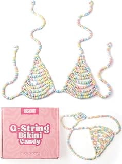 BISKVIT Candy Bikini Bra and G String Set for Women, 2 Piece Set. Favorite Bachelorette Gift for Bride, Bridal Shower Gag Gifts, Funny Outfit for Halloween and Costume Parties B0F348B917