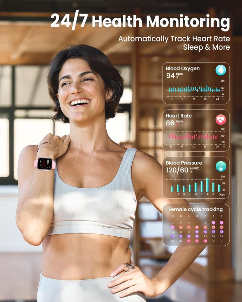 Smart Watch for Women Men Fitness: 1.85" Smart Watch with 30 Days+ Battery Life Make/Recive Call Heart Rate SpO2 Sleep Monitor 120+ Sport IP68 Waterproof Fitness Tracker Watch for iPhone Android