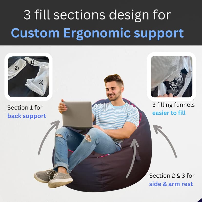 Gaming Bean Bag Chair - for Adults and Teens - (Black/Red (Cover ONLY), 3 ft (Black/Red (Cover ONLY - Beans Sold Separately), 3 ft (Cover Only))