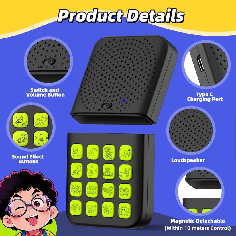 16 Sounds,Volume Adjustment,Prank Gifts Toys for Boys,Remote Fart Machine for 6 7 8 9 10 11 12 13 Year Old Boys Toys Gifts Fikami Rechargeable 2-in-1 Separable Magnetic Sound Effects Machine B0GQ411T31