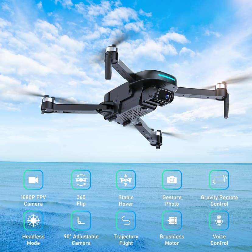 Mirason Drone with Camera, 1080P HD FPV Camera Drone with Brushless Motor, 2 Batteries, 360 Flips, Headless Mode, Gravity Control, 36 Mins Long Flight Foldable for Kids and Beginner