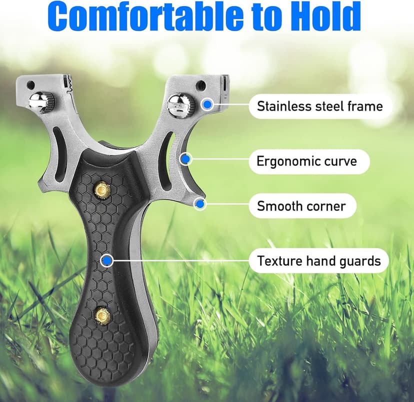Slingshot, Stainless Steel Slingshots for Adults, Sling Shot for Hunting and Shooting Practice, Come with 3 pcs Flat Rubber Bands and a Storage Case