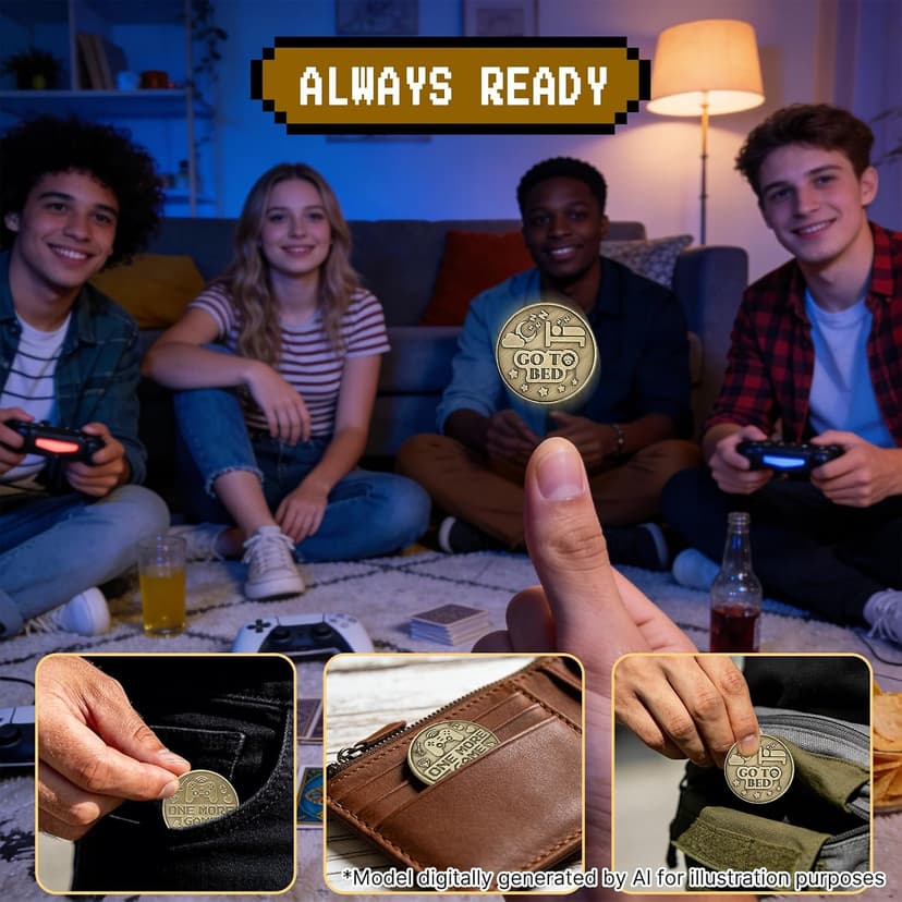 One More Game or Go to Sleep Gamer Decision Coin, Gifts for Gamer Boyfriend, Husband, Men, Gaming Accessories for Men, Game Gifts for Christmas, Valentine's Day, His Birthday B0G3PJT54G