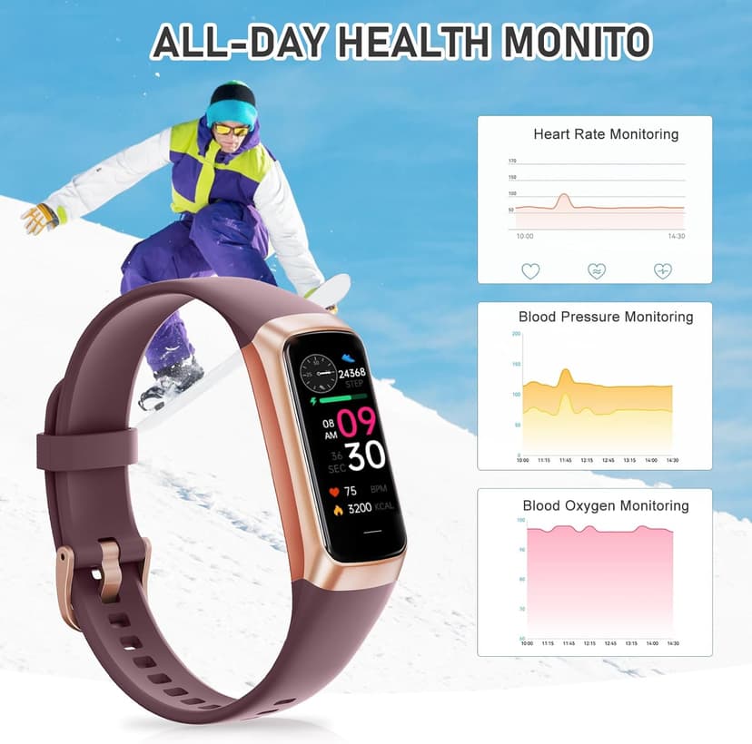Fitness Tracker with 24/7Heart Rate, Blood Pressure, Sleep Tracking, Calorie, Activity Tracker with 1.1" AMOLED Color Screen, Waterproof Step Tracker for Android iPhones Women Men