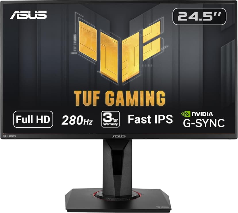 ASUS TUF Gaming VG259QM 24.5” Monitor, 1080P Full HD (1920 x 1080), Fast IPS, 280Hz, G-SYNC Compatible, Extreme Low Motion Blur Sync,1ms, DisplayHDR 400, Eye Care, DisplayPort HDMI Black