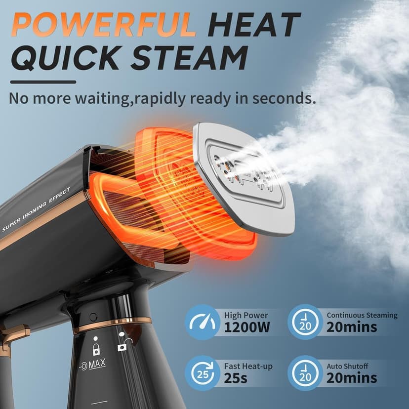 IRONDAY Steamer for Clothes, 1200W Portable Handheld Garment Steamer&Iron 2-in-1 with Fast Heat-up, Auto-Off, 350ml Water Tank, Powerful Foldable Handle Clothes Steamer Compact Size for Travel Home