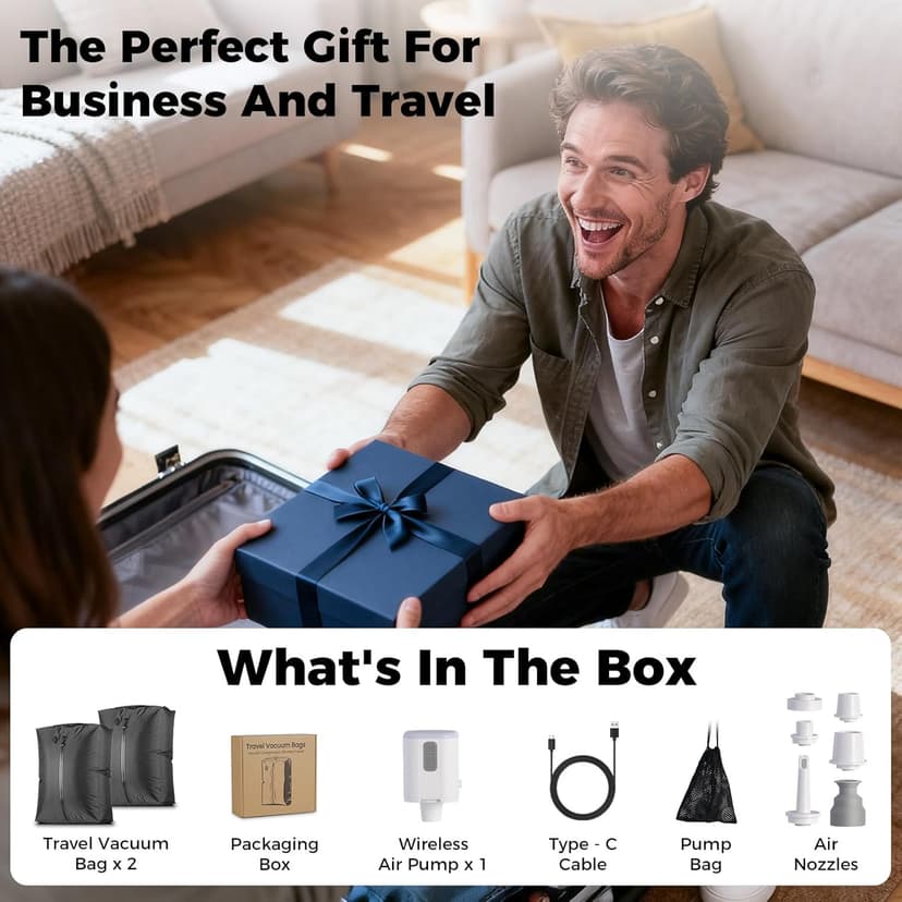 HONKID Vacuum Bags for Travel with Wireless Pump (2PC) - IP67 Waterproof Reusable Vacuum Compression Travel Bags for Luggage, Suitcase and Backpack, Space Saver for Clothes & Travel Clothing