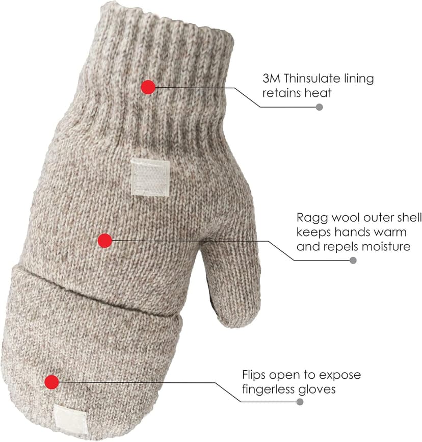 Illinois Glove Company 360 Rag Wool Glomitt Flip Mitten 3M Thinsulate Lined Tan