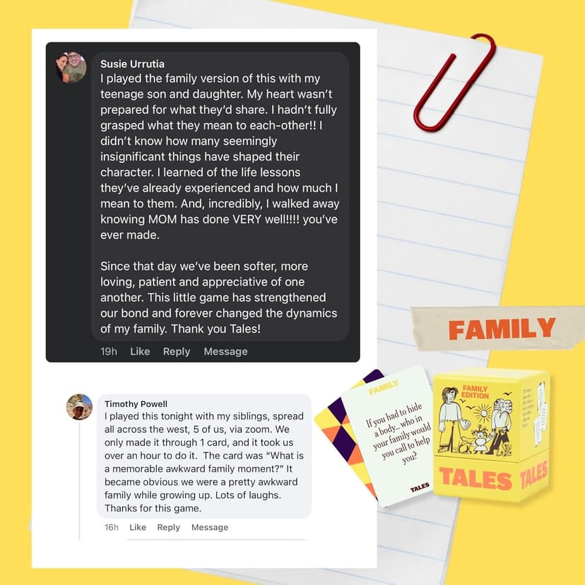 TALES 150 Conversation Cards, Family Edition, Perfect for Family Games for Adults, Teens, and Kids, Family Dinners, Game Nights, Gifts, Holidays, and Gatherings, Prompts for Meaningful Connections