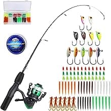 Sougayilang Ice Fishing Rod and Reel Set, Ice Fishing Includes Ice Jigs, Lures, and Essential Tackle,27" Medium/Light Power Ice Spinning Rod,EVA Foam Grip Handle
